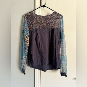 Umgee Blouse Sheer Long Sleeve Balloon Sleeve Top size Small